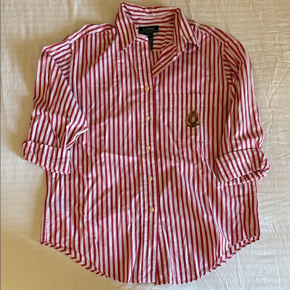 Ralph Lauren Red and White Striped Button-Down Shirt
